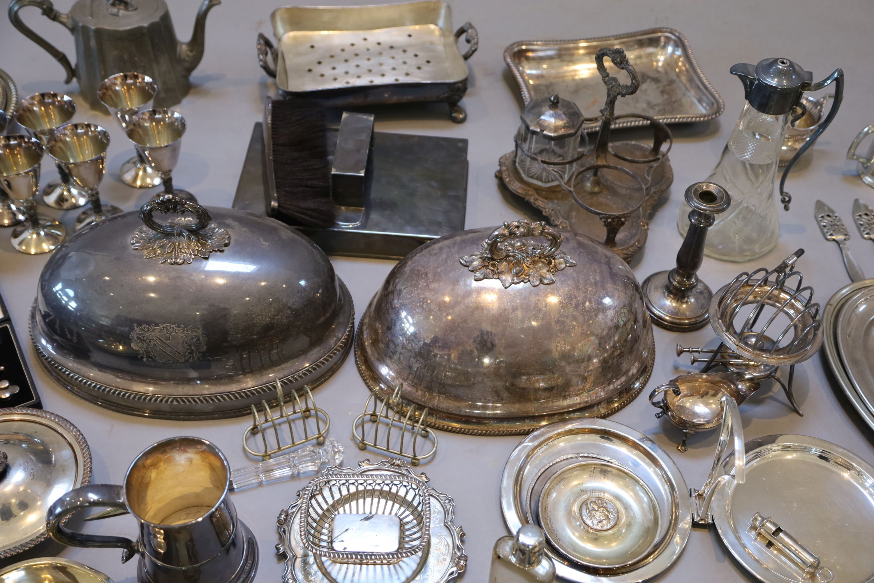 A collection of assorted plated wares,